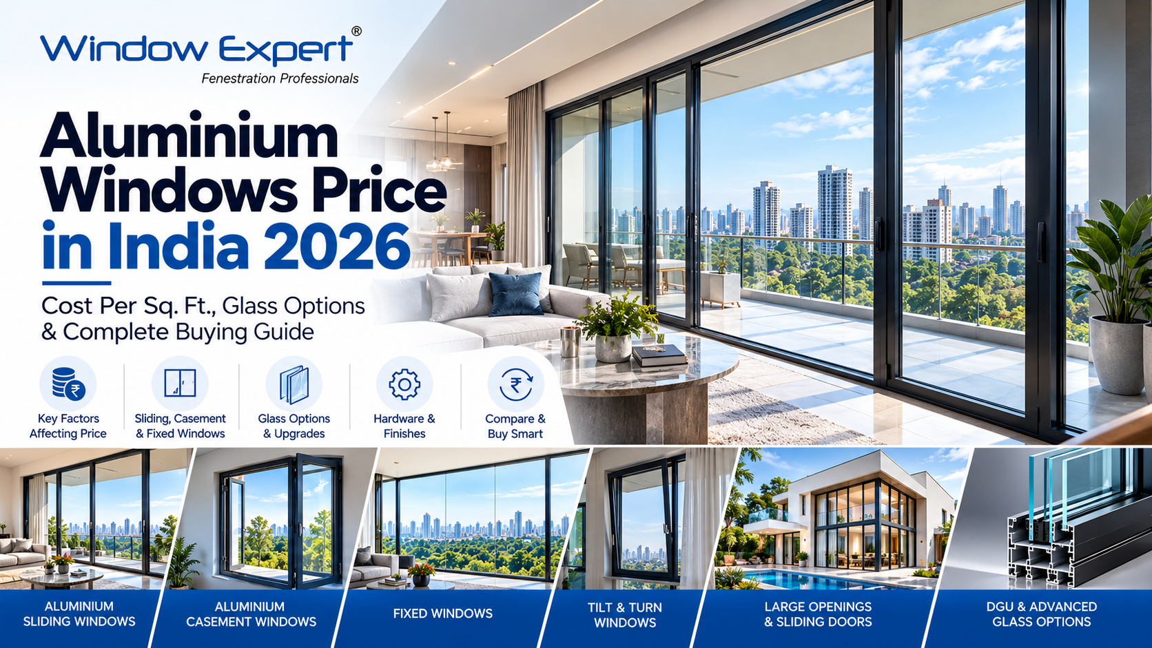 Aluminium Windows Price in India 2026: Cost Per Sq. Ft., Glass Options & Complete Buying Guide
